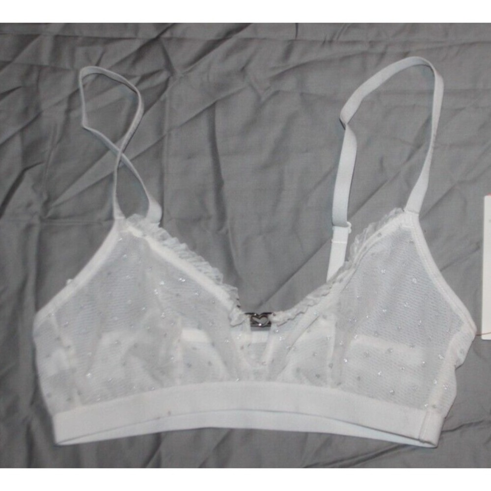 Colsie Bralette Bra XS White Silver Polka Dot Heart Wireless NWT